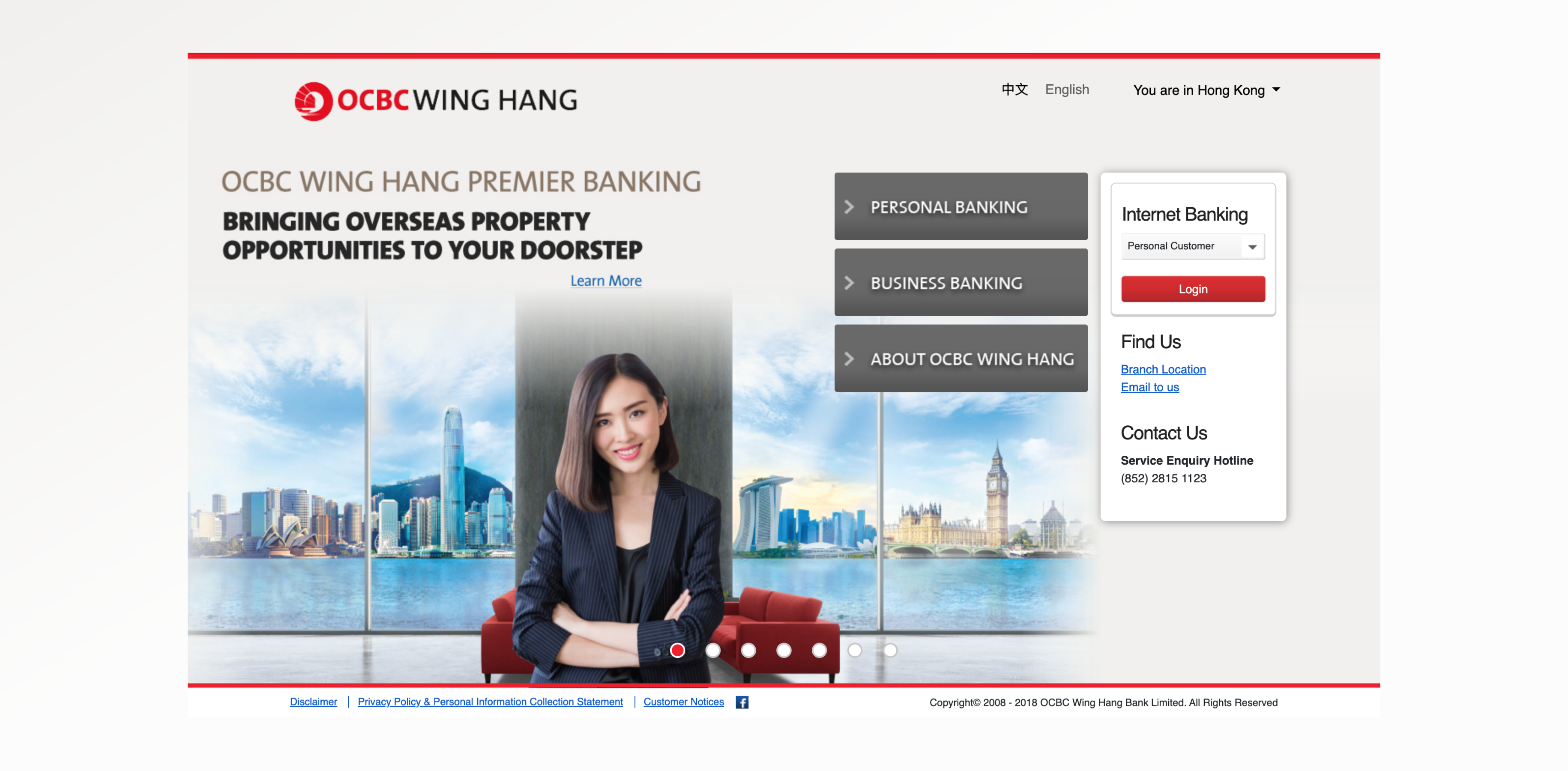 Screenshot of OCBC Wing Hang's homepage