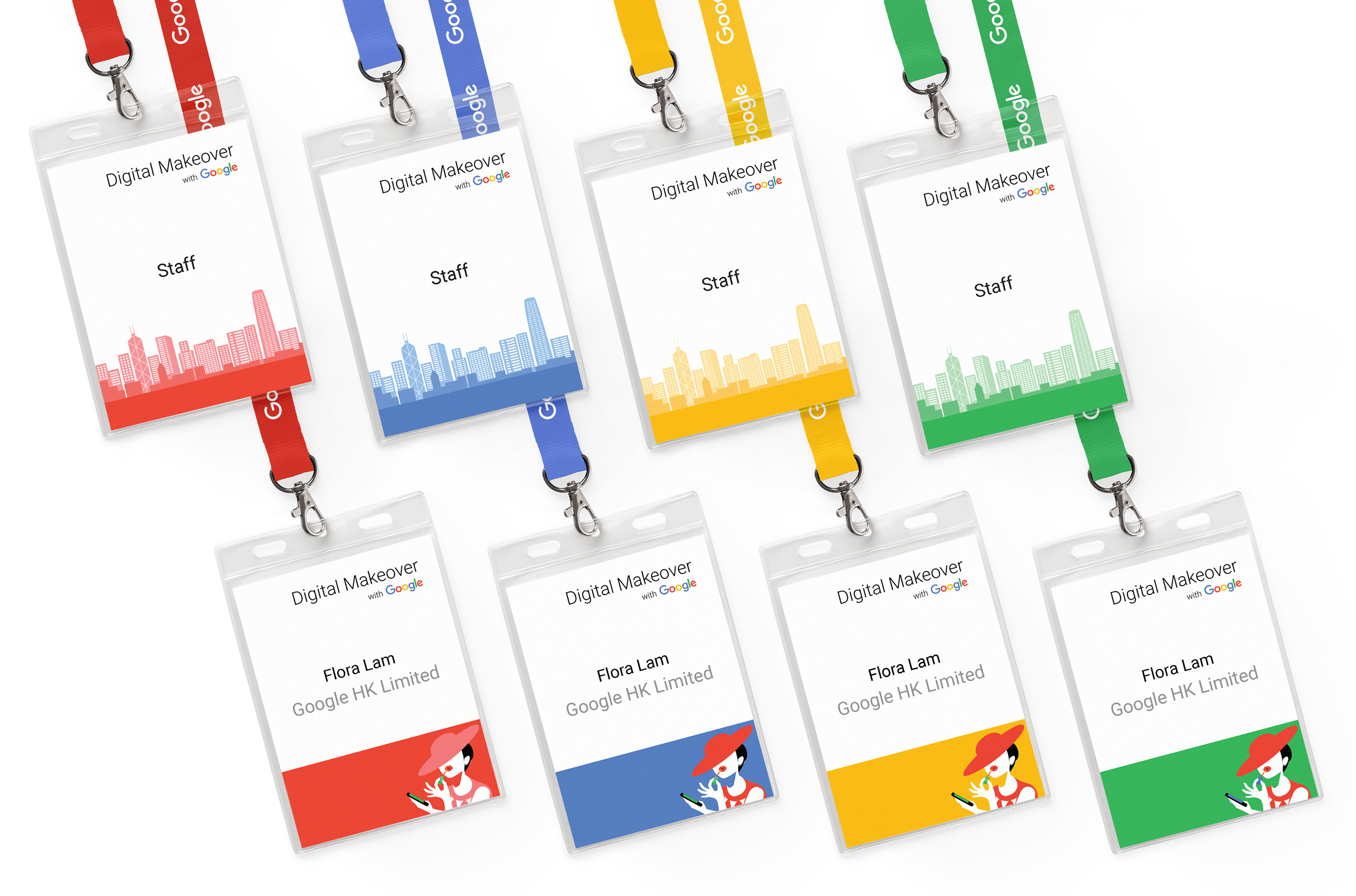 Whole set of Google digital makeover seminar's name badges