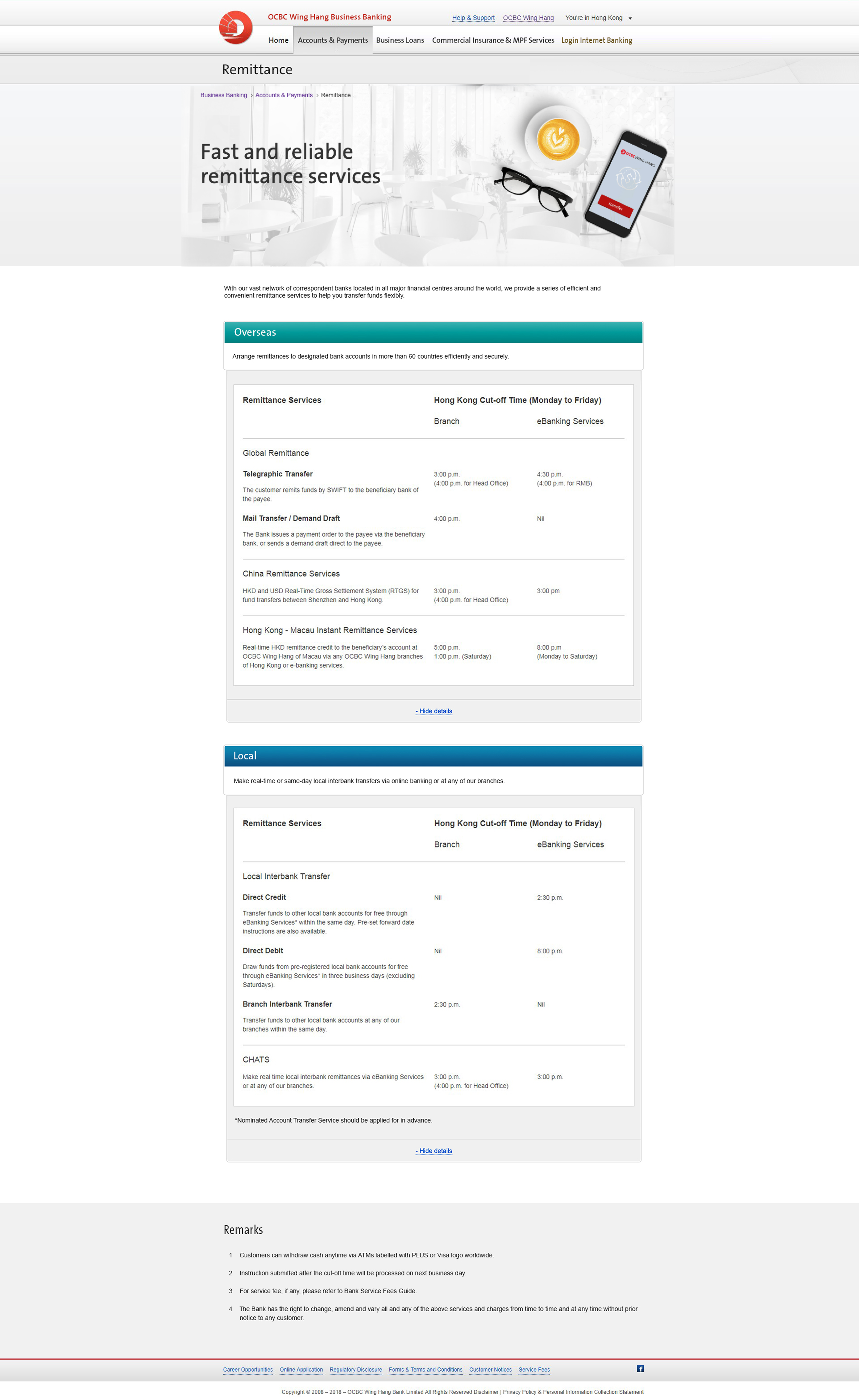 Business banking homepage